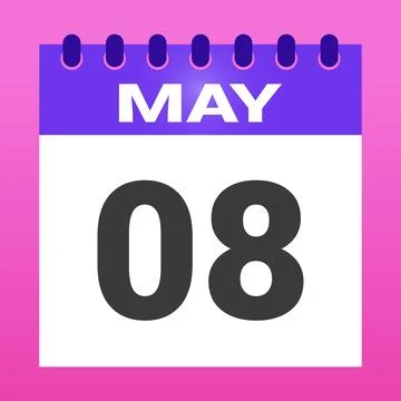 May eighth is displayed on a calendar page with colorful background Stock Illustration
