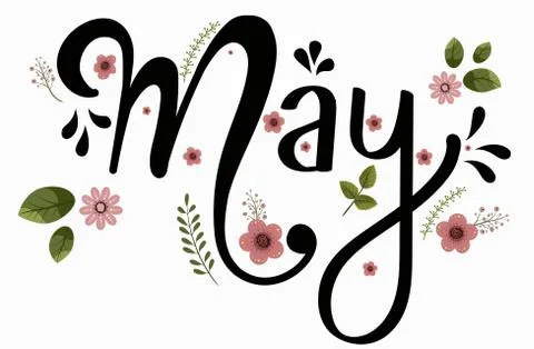 MAY month vector with flowers and leaves. Stock Illustration