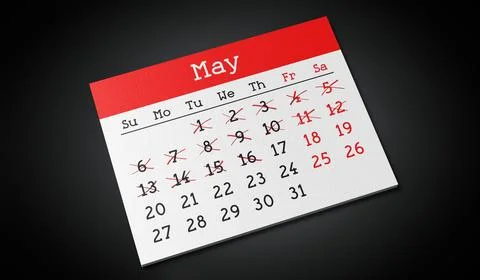 May - Paper Calendar Page - 3d illustration Stock Illustration