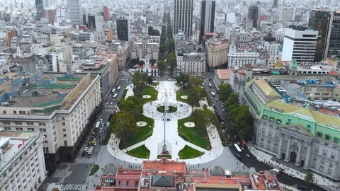May Plaza, Square (Buenos Aires, Argentina) aerial view, drone footage Stock Footage