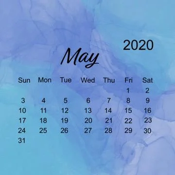 May - Simple calendar layout for 2020 the Week starts on Sunday with Blue Wat Stock Illustration