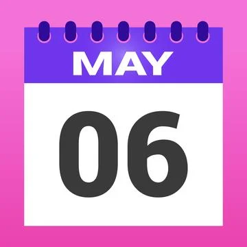May sixth date shown with a purple and white calendar icon over pink backgrou Ilustração Stock