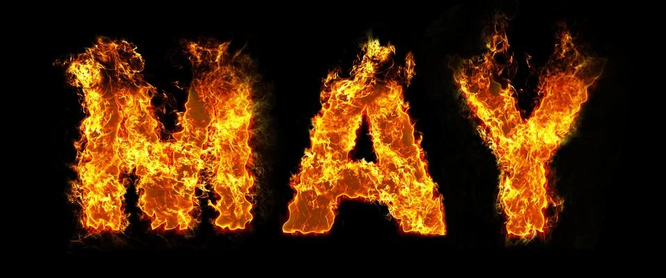 May text on fire Stock Photos