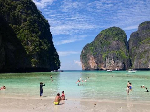 Maya Bay Beach, Ko Phi Phi, Thailand - 15 02 2017: Famous Maya Beach Foto stock