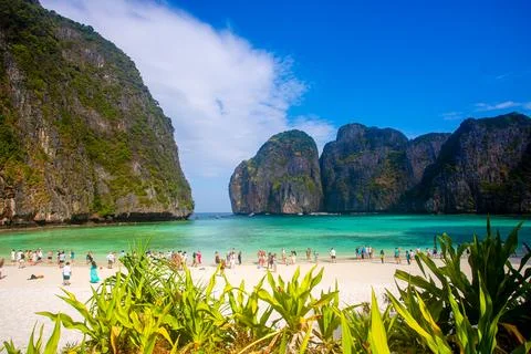 Maya Bay beach on Phi Phi island, Krabi Stock Photos