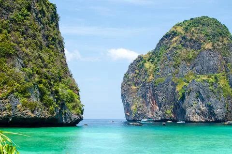 Maya Bay - Beautiful beach in Phi Phi Island - Thailand, March 2024 Stock Photos