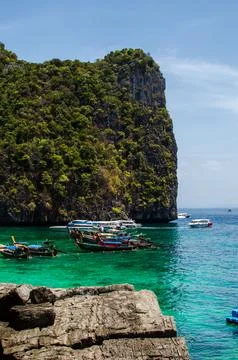 Maya Bay - Beautiful beach in Phi Phi Island - Thailand, March 2024 Stock Photos