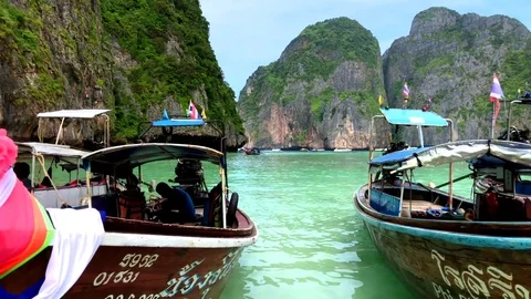 Maya Bay  is one of the most beautiful places in the world, Phuket, Thailand Stock Footage 85434155