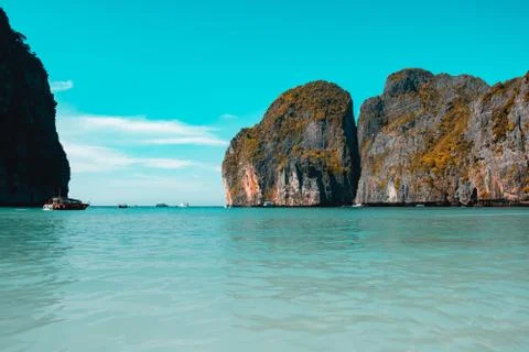 Maya Bay on Phi Phi Islands. Andaman Sea in Thailand Stock Photos
