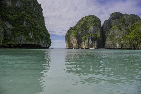 Maya bay with turqoise water in Phi phi islands Krabi Thailand Stock Photos