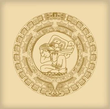 Maya calendar of Mayan or Aztec vector hieroglyph signs and symbols Stock Illustration