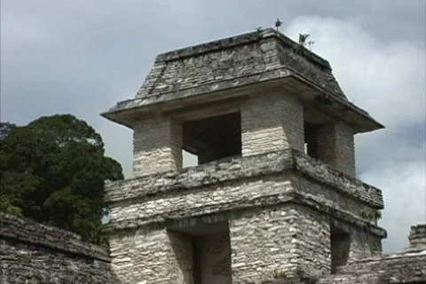 Maya Cities Palenque tower zooms out Stock Footage 465553
