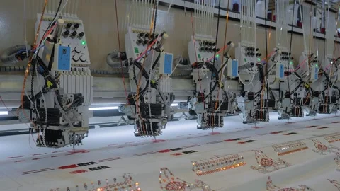 Maya embroidery machine is creating decorative textile pattern on the fabric Stock Footage 344314989