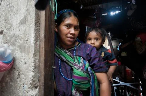 Maya inidgenous mother and child in San Antonio Palopo, Solola, Guatemala. Stock Photos
