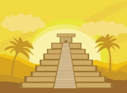 Maya Pyramid, Chichen-Itza, Mexico - vector illustration Stock Illustration