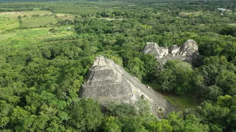 Maya Pyramid Circling Close Drone Clip Main Pyramid, Becan in Rio Bec Area, 4K Stock Footage 171901504