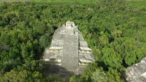 Maya Pyramid Drone Clip Top of Main Pyramid, Becan in Rio Bec Area, Mexico, 4K Stock Footage 171925137