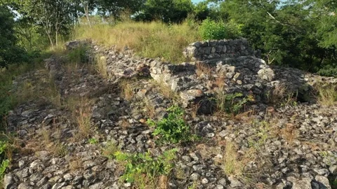 Maya Pyramid Drone Close-Up View, Chaltun-Ha near Izamal, Yucatan, Mexico 2.7K Stock Footage 172486575