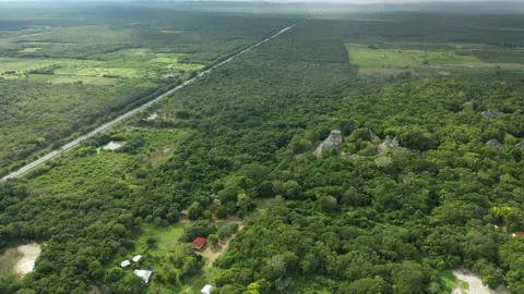 Maya Pyramid Drone Wide View with Jungle, Becan Ruins, Rio Bec Area, Mexico, 4K Stock Footage 171936797