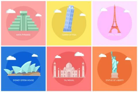 Maya Pyramid Eiffel Tower Vector Illustration Stock Illustration