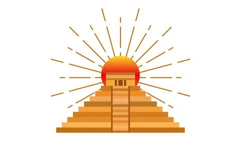 Maya pyramid icon with sacred sun. Temple of Kukulcan, Mayan sacred architecture Ilustración de archivo
