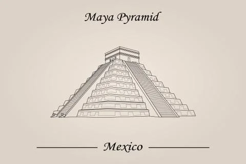 Maya Pyramid, Temple of Kukulkan. World Attractions Stock Illustration