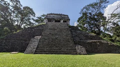 Maya Temple Complex at Palenque, Mexico – Archaeological Site in the Jungle Stock Photos