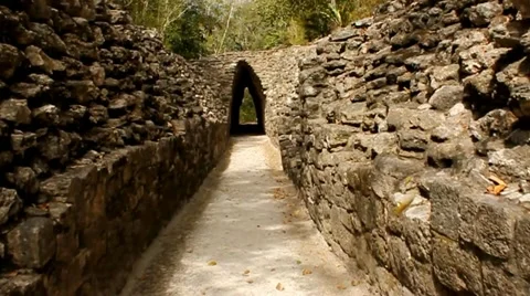 Maya Walking through the Mayan Ruins Becan Mexico Stock-Footage 11341349