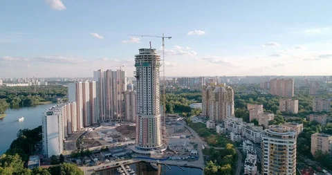 Mayak apartment complex. middle orbit. aerial. cc 201881418412 02 2 Stock Footage 112000103