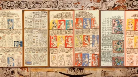 Mayan 2012 Doomsday End of the World+Big Dresden Codex Page v3 Stock Footage 7134406