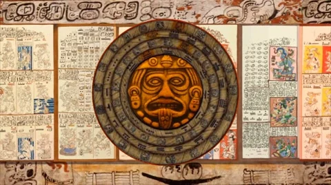 Mayan 2012 Doomsday Rotating Calendar w Dresden Codex Stock Footage 7135822