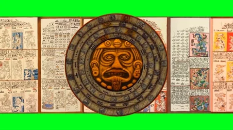 Mayan 2012 Doomsday Rotating Calendar+Dresden Codex-Green Screen Stock Footage 7135713