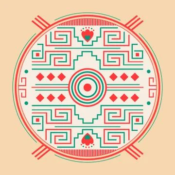 Mayan Aztec Style Emblem design, Maya iconography. Stock Illustration