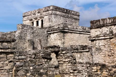 Mayan Building Complex at Tulum Stock Photos