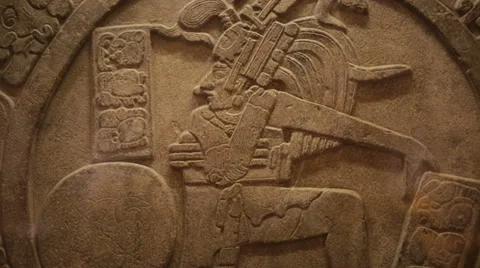Mayan candelar carved in stone Stock Footage 34348003