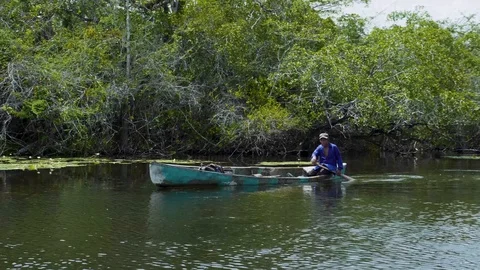 Mayan Canoeing Down River Stabilized Footage 4K 스톡 동영상 94471350