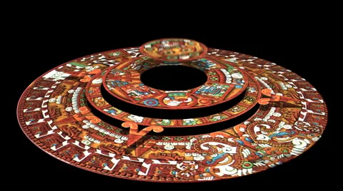 Mayan Doomsday Calendar (technically Aztec not Mayan) Rotates in 3D Stock Footage