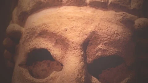 Mayan face carved in stone Stock Footage 34256177