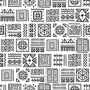 Mayan patchwork seamless pattern. Black and white colors. Stockillustratie