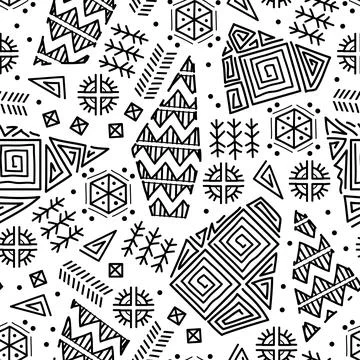 Mayan patchwork seamless pattern. Black and white colors. イラスト素材
