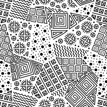 Mayan patchwork seamless pattern. Black and white colors. 스톡 일러스트