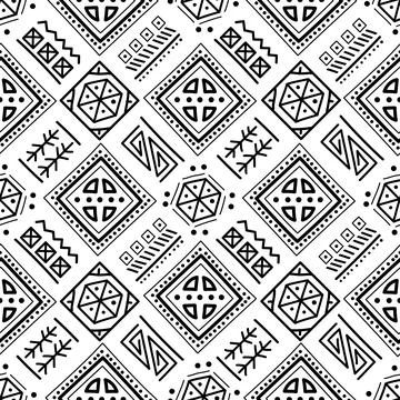 Mayan patchwork seamless pattern. Black and white colors. Illustrazione stock