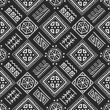 Mayan patchwork seamless pattern. Black and white colors. 库存插图