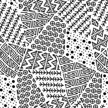 Mayan patchwork seamless pattern. Black and white colors. 库存插图
