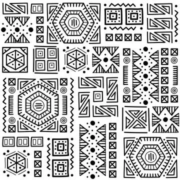Mayan patchwork seamless pattern. Black and white colors. Stock Illustration