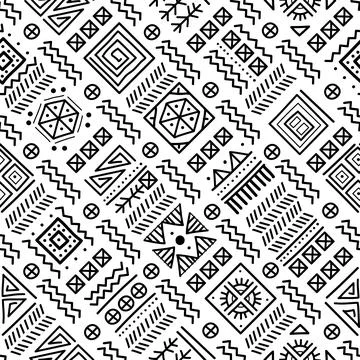Mayan patchwork seamless pattern. Black and white colors. Stockillustratie