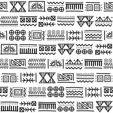 Mayan patchwork seamless pattern. Black and white colors. Stock Illustration