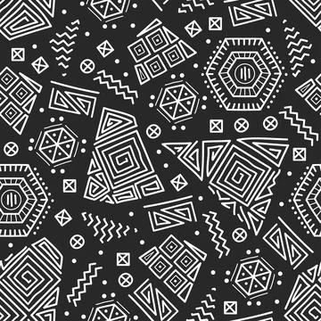 Mayan patchwork seamless pattern. Black and white colors. 库存插图