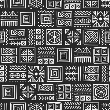 Mayan patchwork seamless pattern. Black and white colors. Stock Illustration