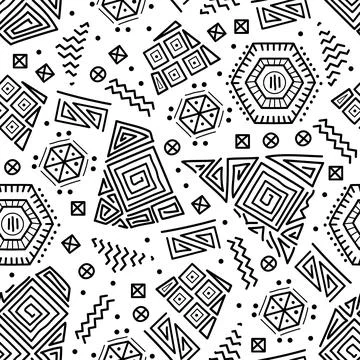 Mayan patchwork seamless pattern. Black and white colors. Stockillustratie